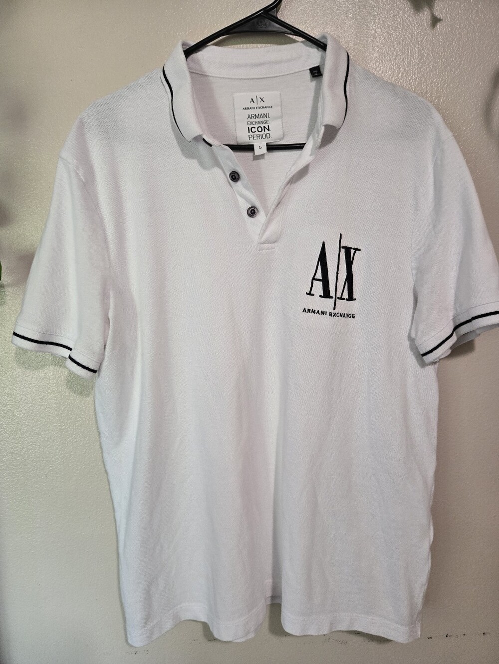 Armani Exchange ICON period. White Polo with Black Trim and A|X Chest Logo